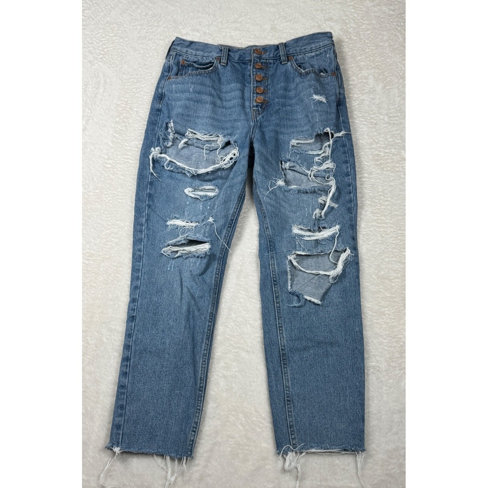 Free People We The Free Distressed Women 28 Jeans High Rise Button Fly Ripped